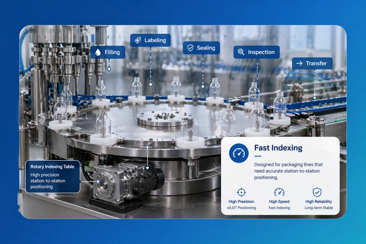 rotary indexing table for packaging machines and automated filling lines