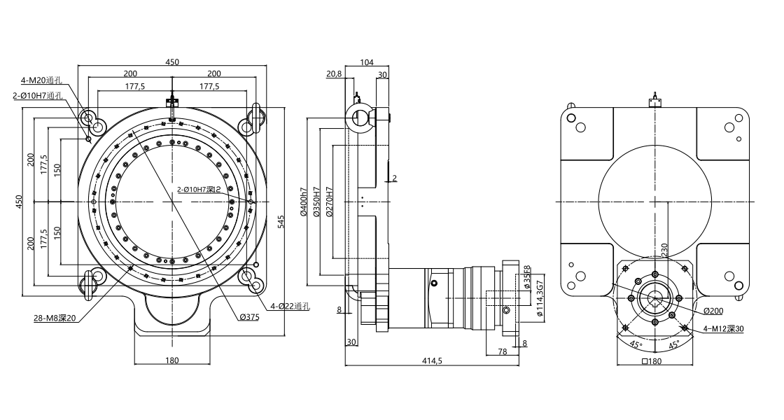 ZCTK450JS-L1 hollow rotary table outline drawing