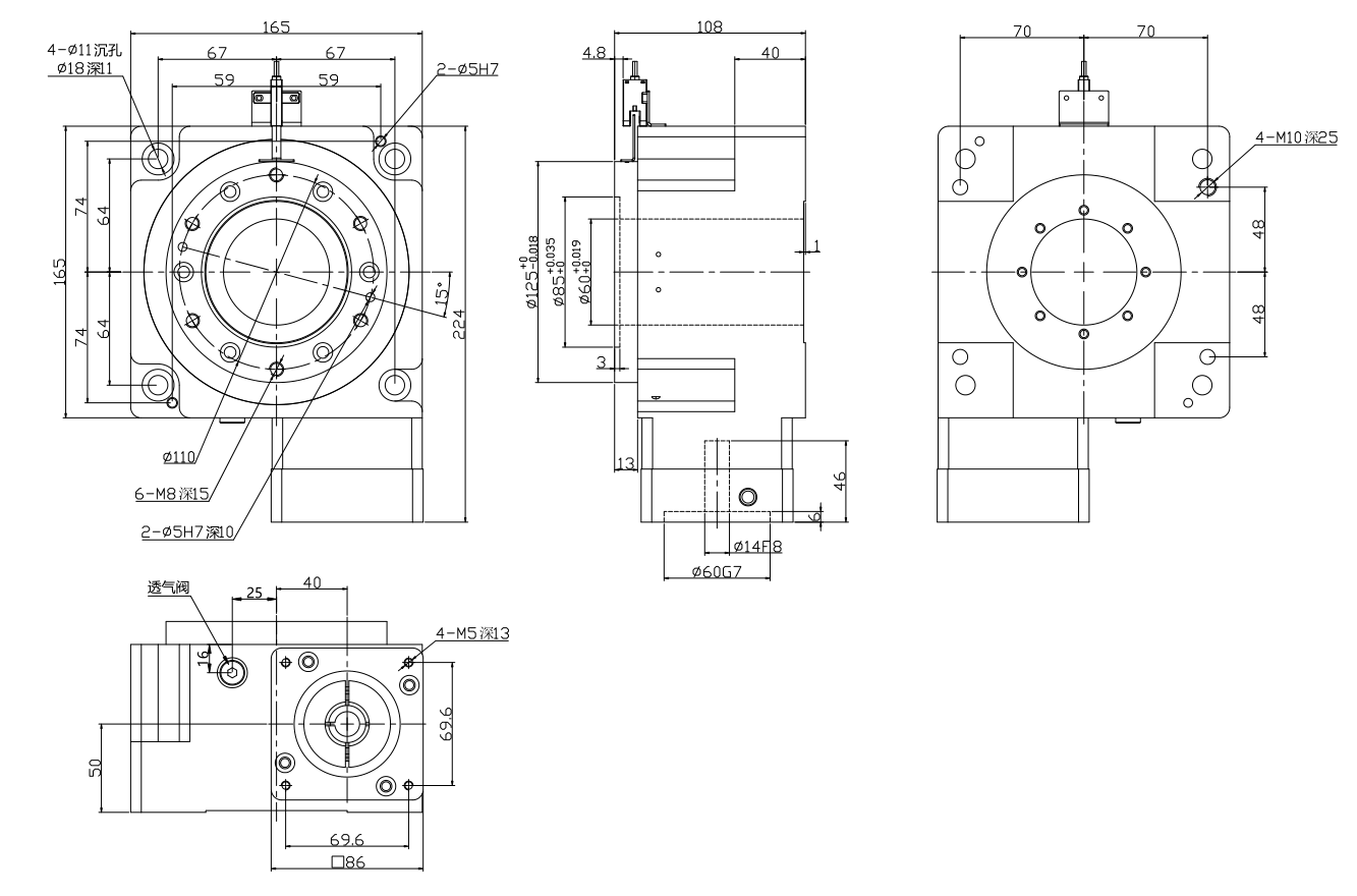 ZCH165 30 ratio drawing for 86 stepper motor interface