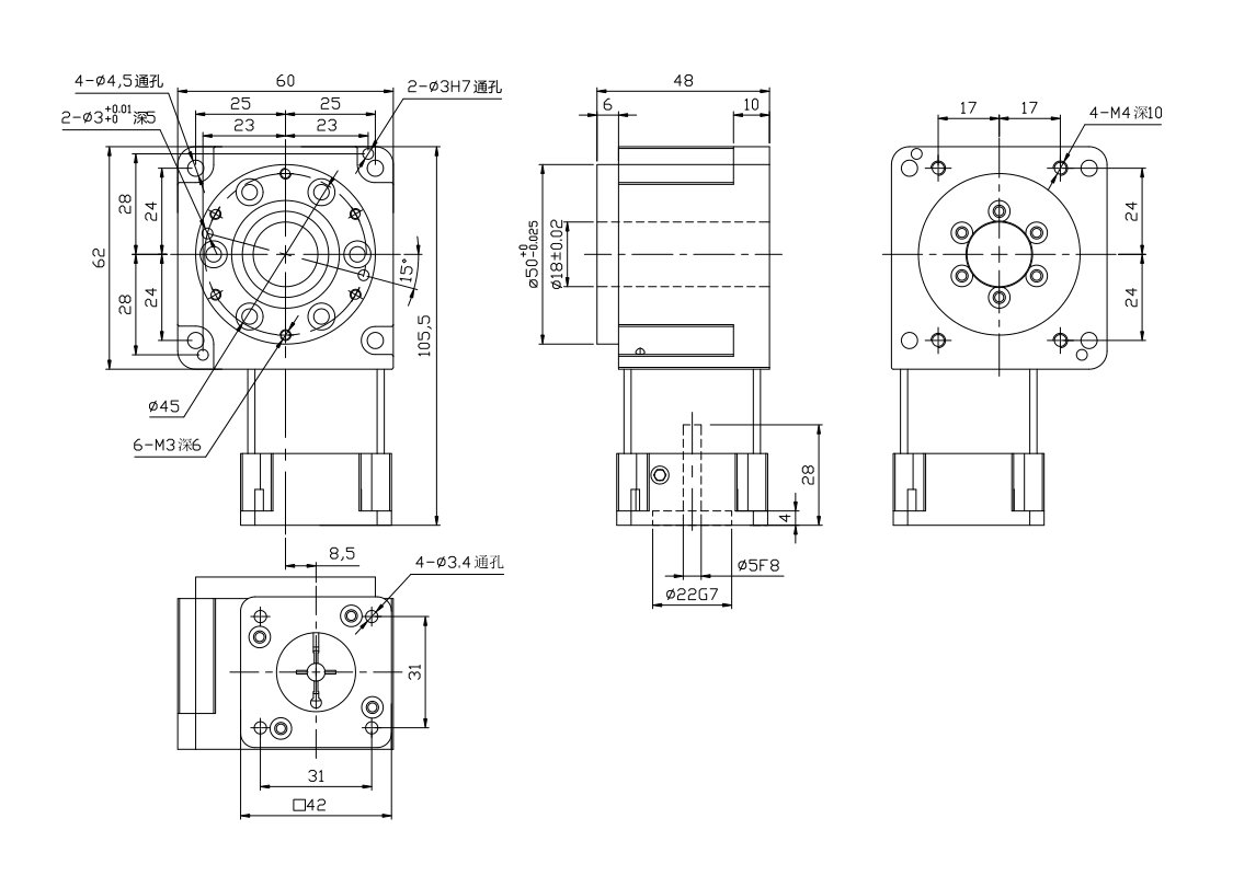 ZCH60 30 ratio drawing for 42 stepper motor interface