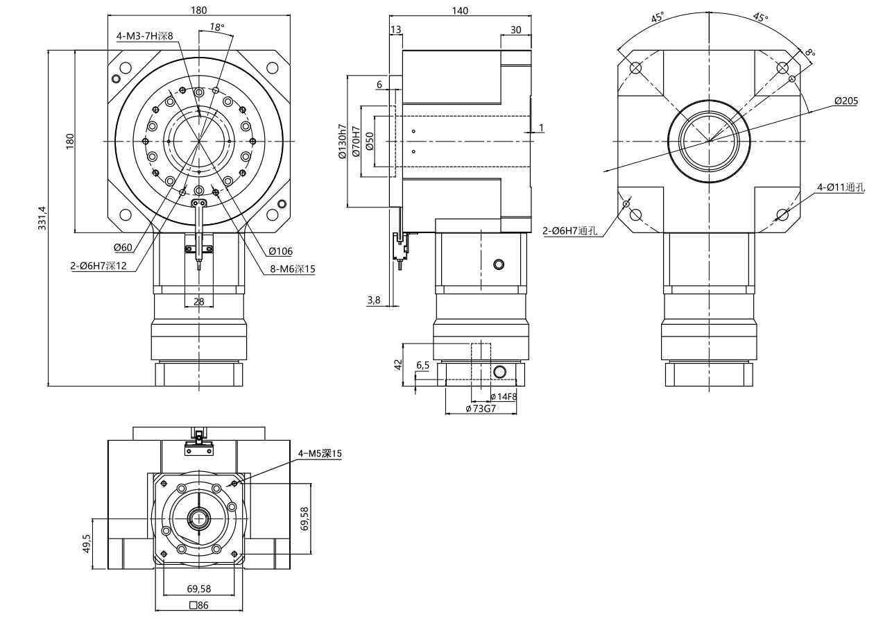 ZCM180-L1 outline dimensional drawing
