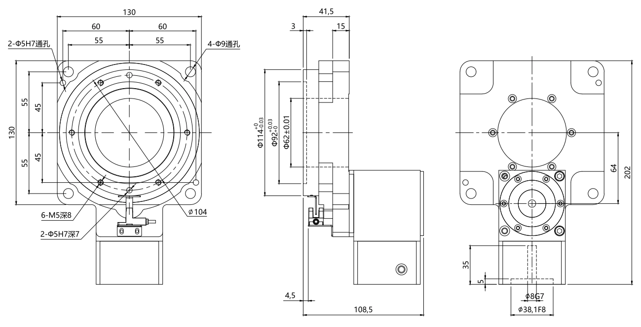 ZCTR130 20 30 50 ratio drawing for 57 stepper motor interface