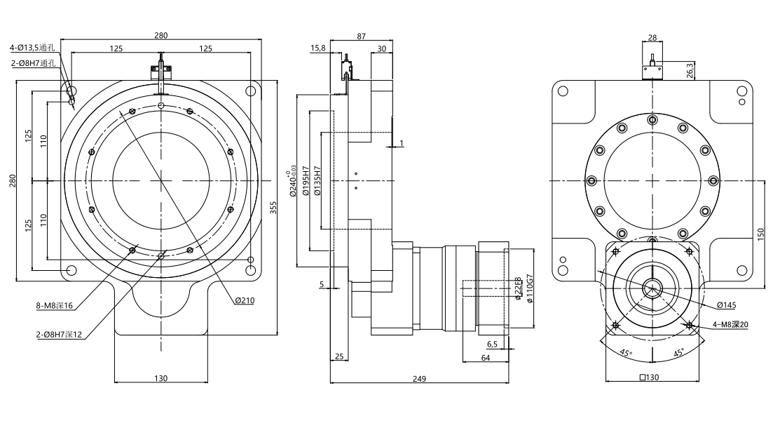 ZCTZ280-L1 outline dimensional drawing