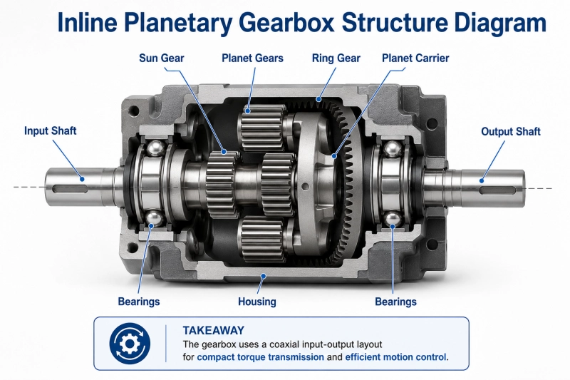 inline planetary gear reducer internal structure diagram