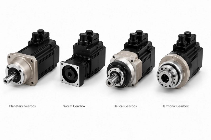 servo motor with gearbox four types comparison planetary worm helical harmonic