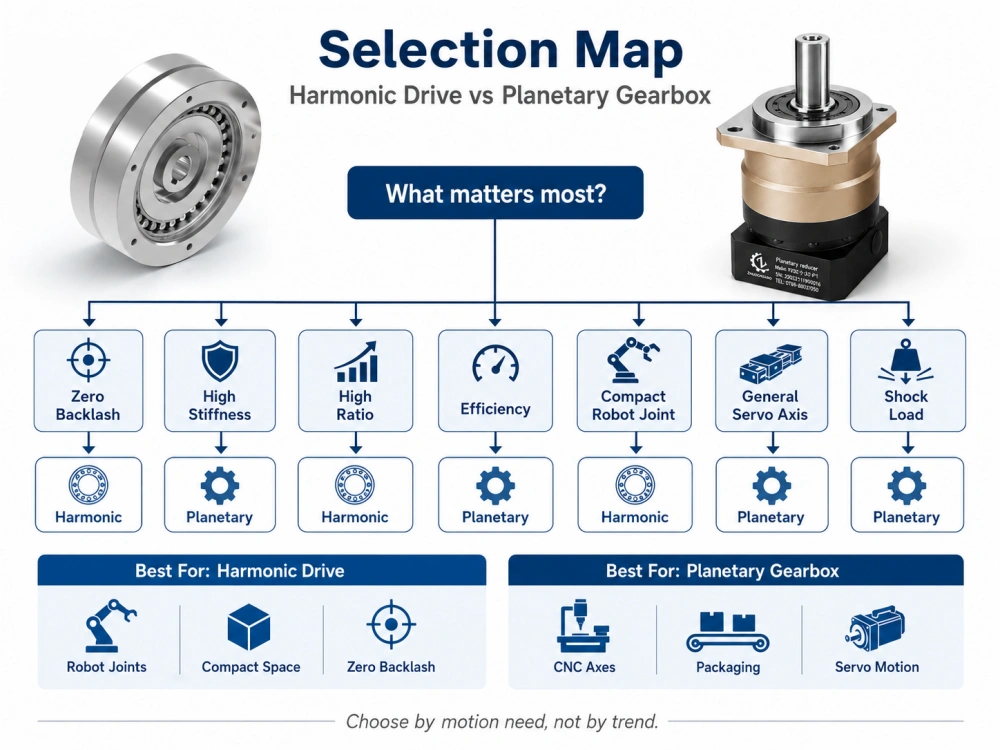 planetary gearbox vs harmonic drive selection map for servo automation