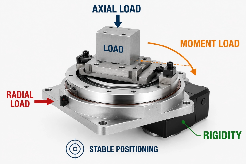 Precision rotary table load rigidity and positioning stability