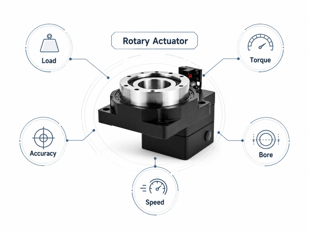 Rotary actuator selection factors including load torque accuracy and hollow bore