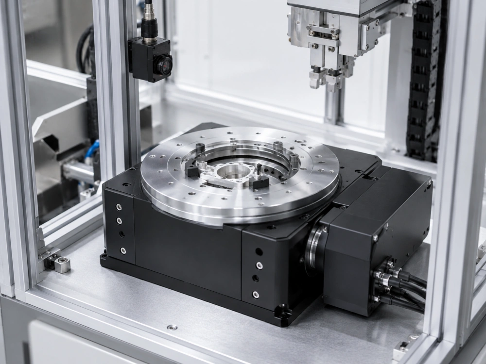Rotary positioning table integrated into an automation machine station