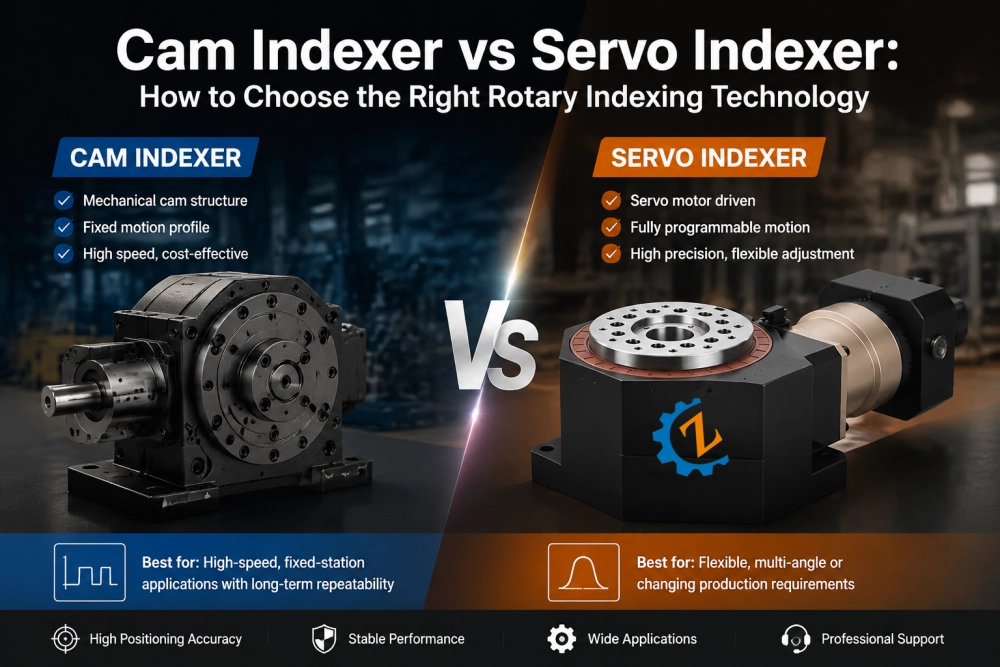 Cam indexer vs servo indexer comparison diagram for rotary positioning