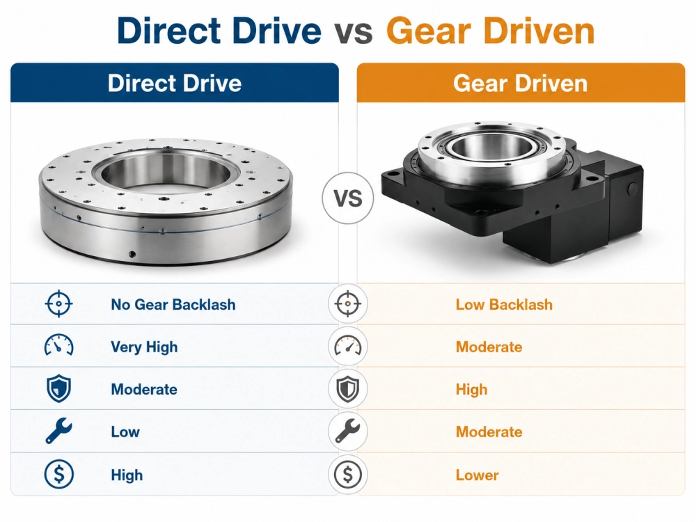 Direct drive vs gear-driven rotary table performance comparison chart