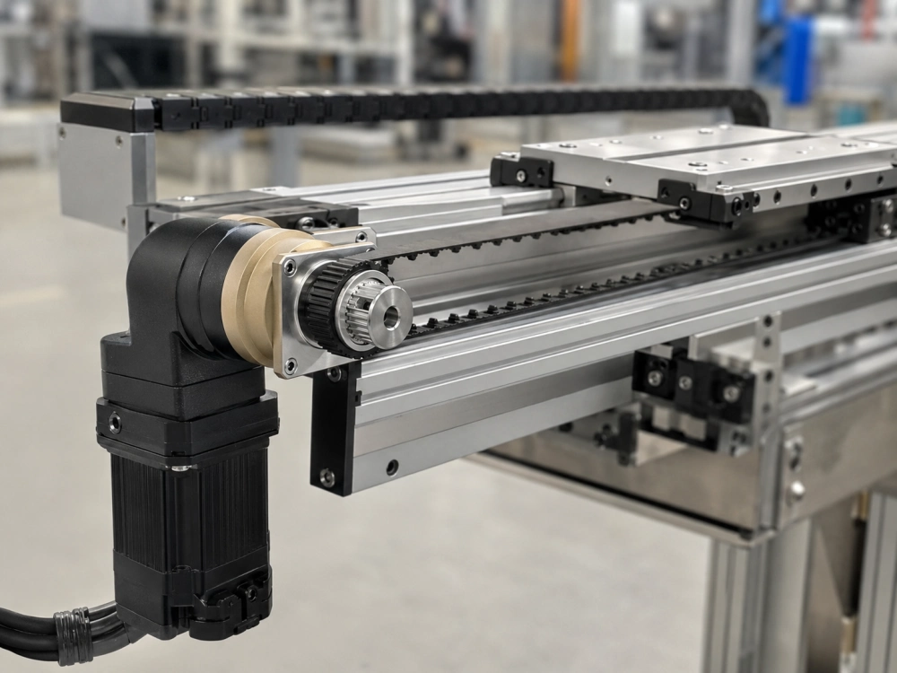High speed right angle servo gearbox driving a compact automation axis