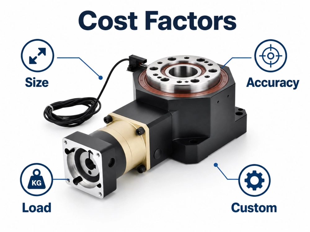 Rotary indexer cost factors including size load accuracy and customization