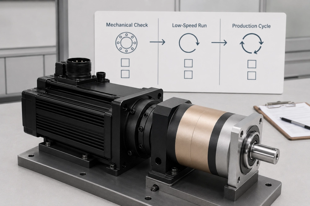 Servo motor and planetary gearbox commissioning inspection stages