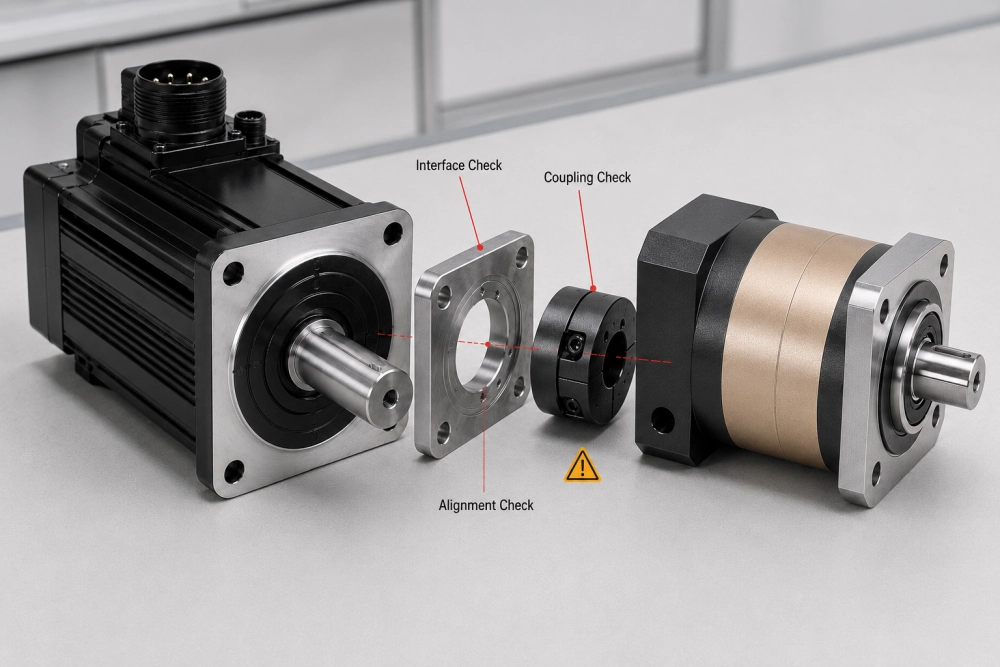Servo motor and gearbox commissioning error inspection