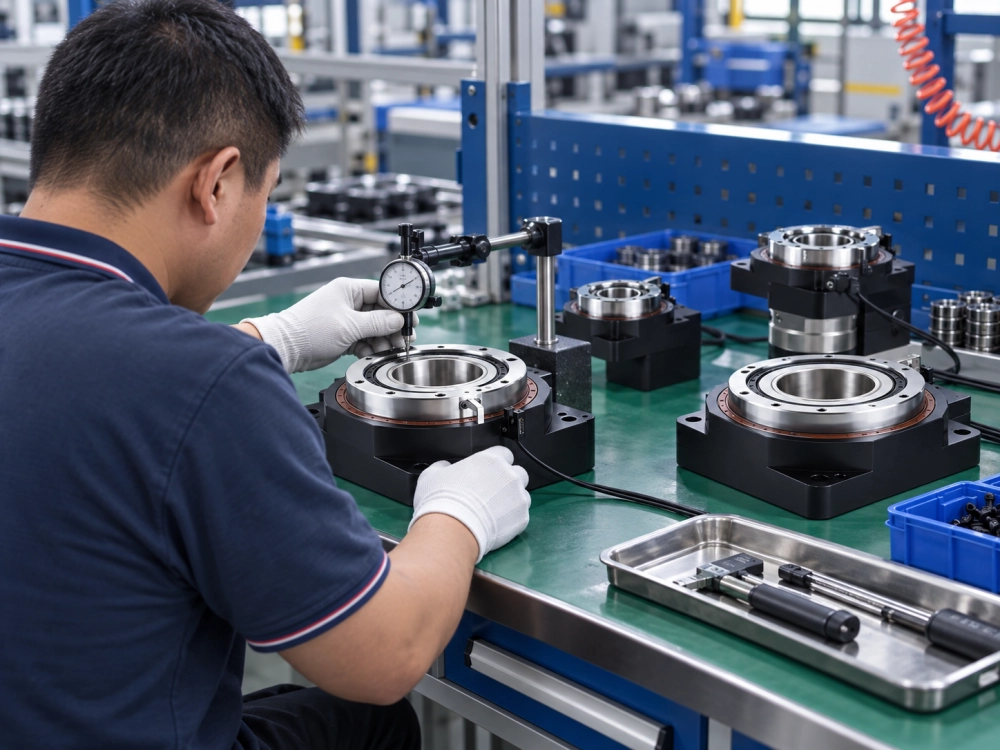 Rotary table backlash checking workstation for precision assembly
