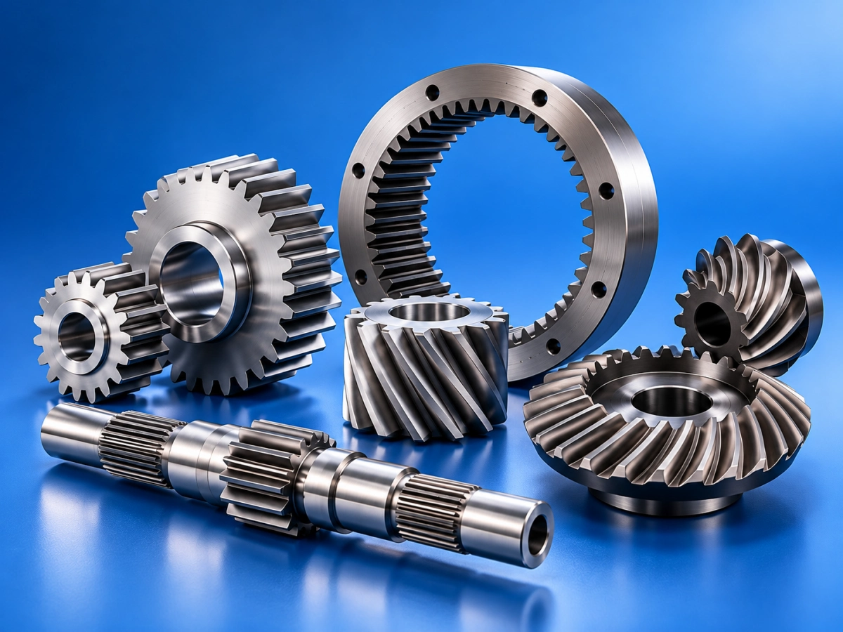 Custom industrial gear manufacturing including ring gears, pinions and gear shafts